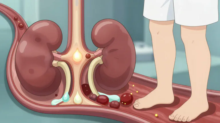 Visual representation of "nephrotic" - Pertaining to a group of symptoms associated with kidney disease, characterized by high protein levels in the urine, low protein levels in the blood, swelling, and high cholesterol.
