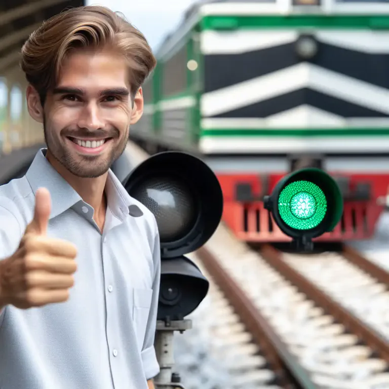 Visual representation of "highball" - a signal in rail transport that means 'go ahead' or 'clear to proceed'