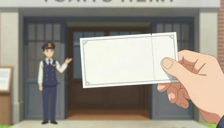 Visual representation of "ticket" - A piece of paper or small card that gives the holder a certain right, especially to enter a place, travel by public transport, or participate in an event.
