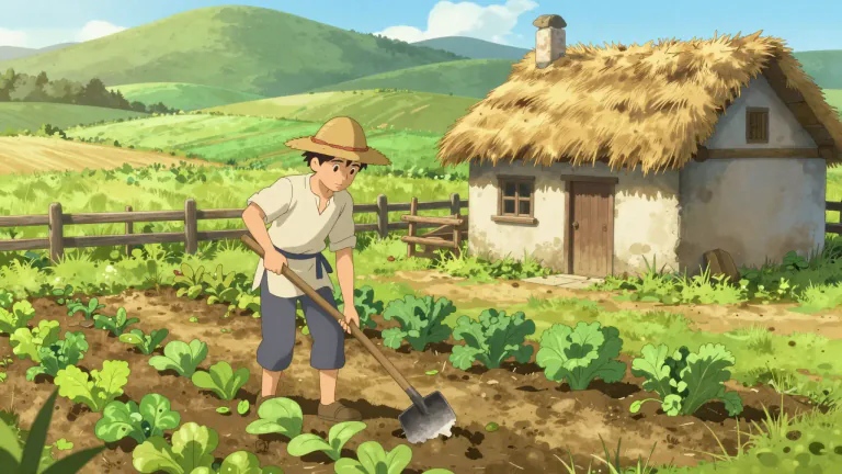 Visual representation of "peasant" - A person who owns or works on a small farm in the countryside