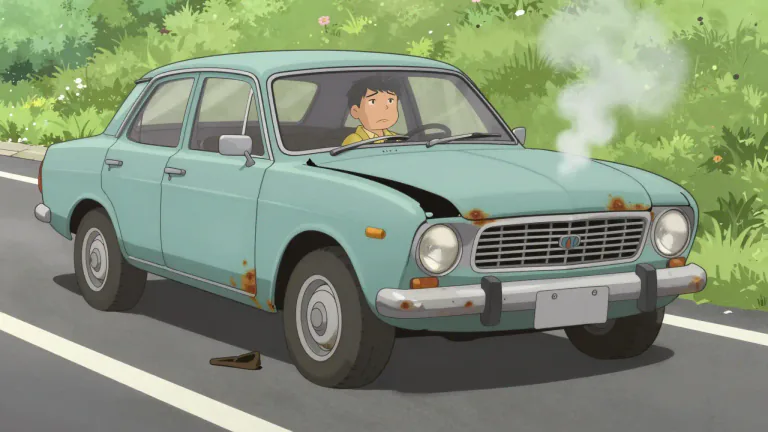Visual representation of "clunker" - A clumsy or awkward object, often an old car that is in poor condition.