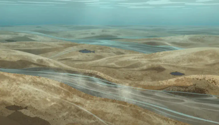 Visual representation of "silt" - A type of fine sand, clay, or other material carried by water and settling at the bottom of a body of water.