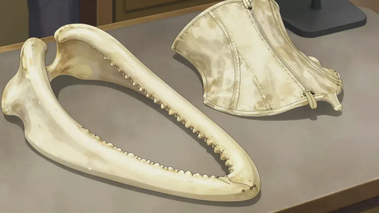 Visual representation of "whalebone" - A hard material from the upper jaws of a certain type of whale, used in the past to stiffen corsets and other clothing.