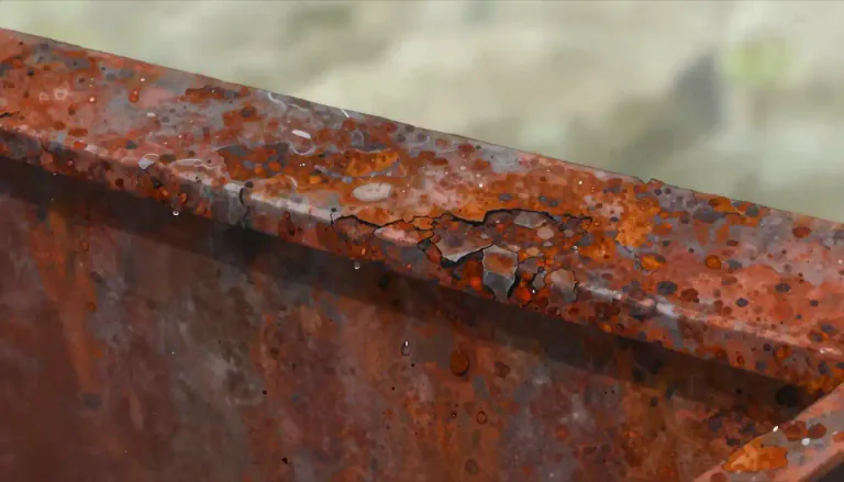 Visual representation of "rust" - A reddish-brown substance that forms on iron or some other metals through a reaction with moisture and air