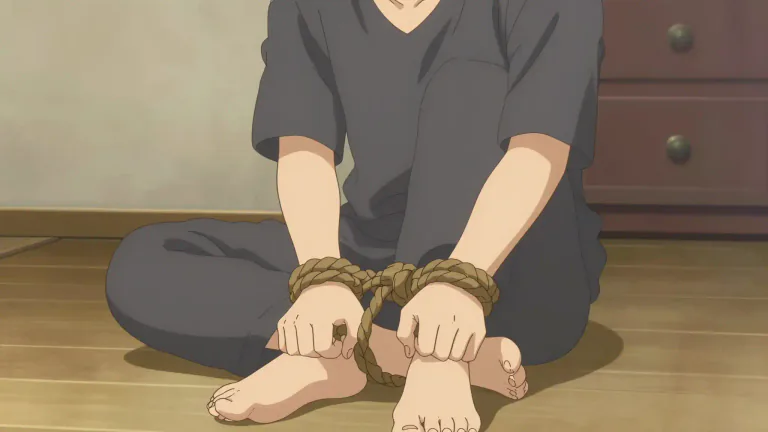 Visual representation of "bind/tie somebody hand and foot" - To physically bind or tie someone's hands and feet together
