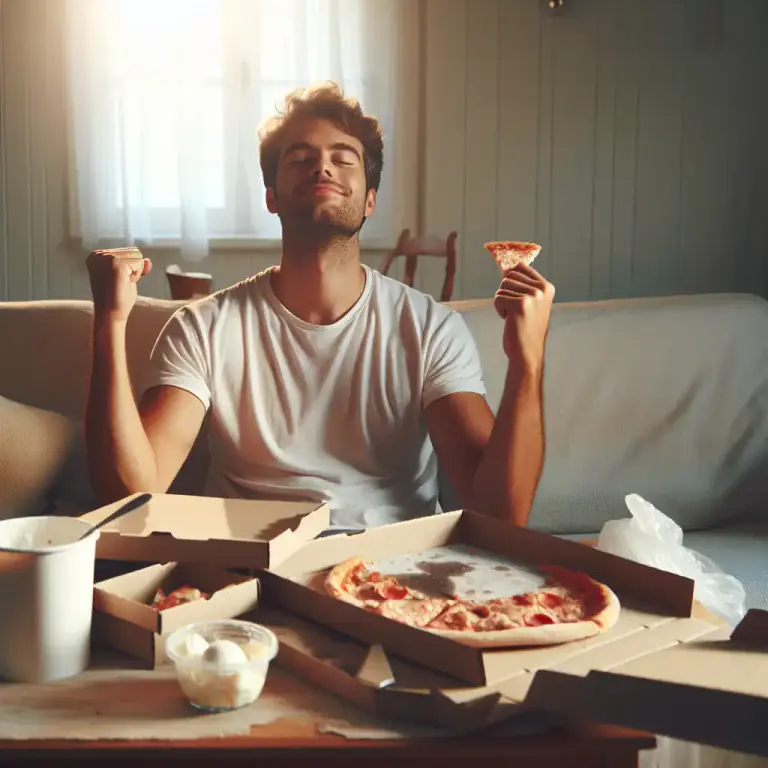 Visual representation of "gorge" - To eat a lot and quickly, usually till you are too full