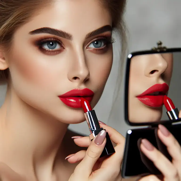 Visual representation of "rouge" - To put rouge onto face or lips