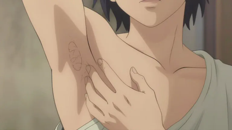 Visual representation of "armpit" - The part under your arm where your arm joins your body