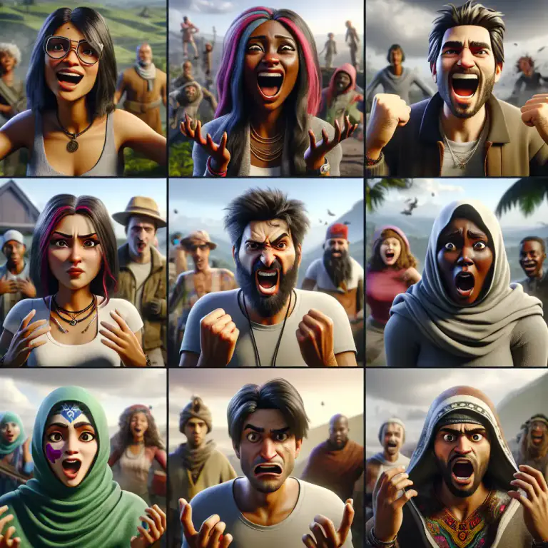 Visual representation of "emote" - To perform a series of actions, gestures, or facial expressions to show different emotions in a video game or virtual reality.