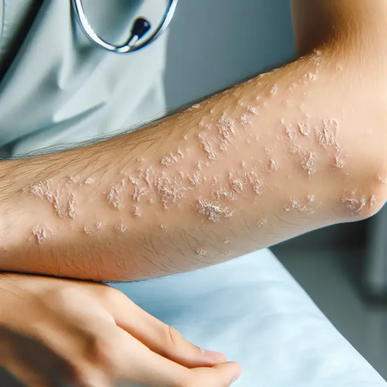 Visual representation of "scaly" - A medical skin condition characterized by rough, flaky patches.
