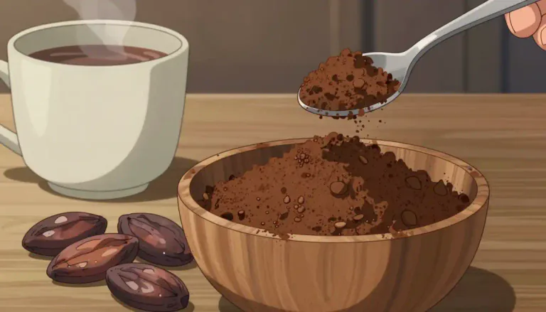Visual representation of "cocoa" - A brown powder made from roasted cacao beans used to make chocolate and hot drinks.