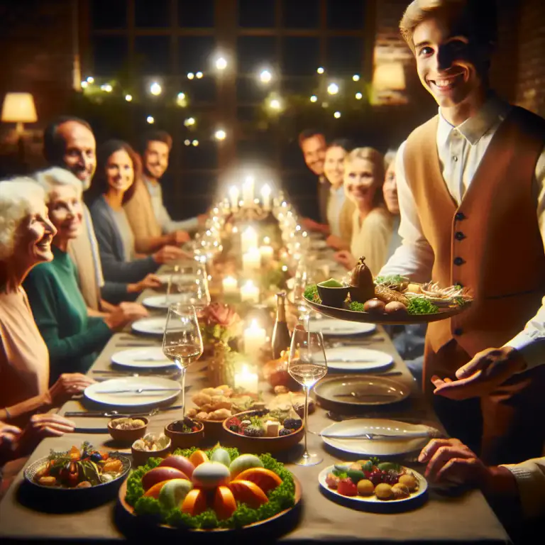 Visual representation of "regale" - To give someone a lot of food or drinks