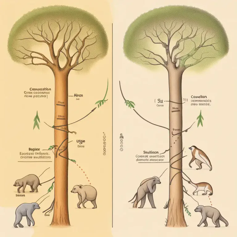 Visual representation of "diverge" - To evolve differently, in biology