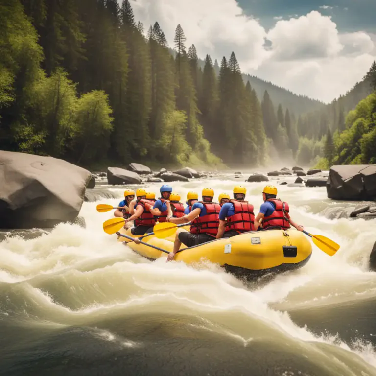 Visual representation of "raft" - To travel or sport on a raft
