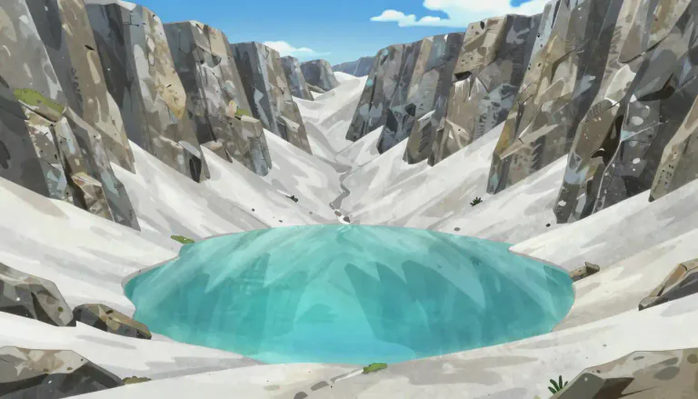 Visual representation of "cirque" - A circular basin formed by erosion due to glacial action.