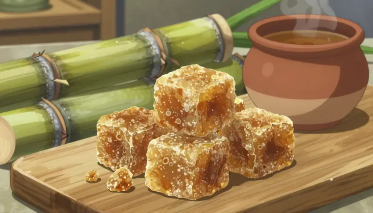Visual representation of "jaggery" - A type of sugar that is unrefined and made from sugar cane and palm tree sap.