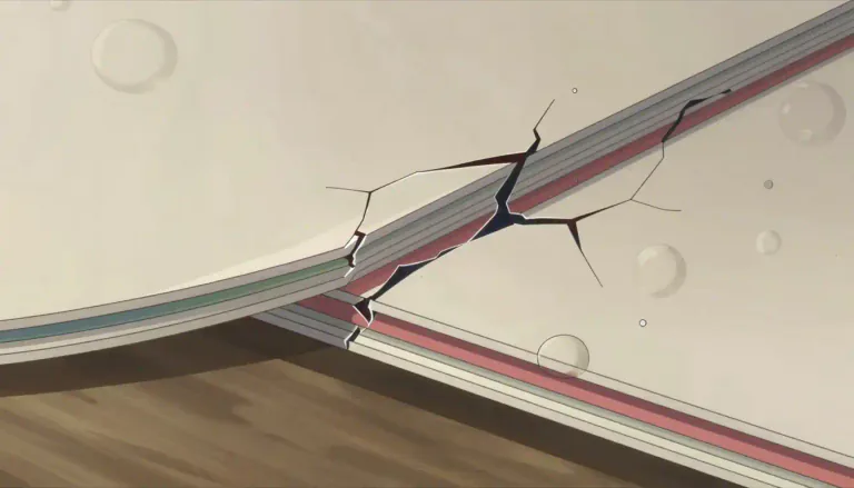 Visual representation of "delamination" - The separation of layers in a material, often resulting from stress or improper bonding.