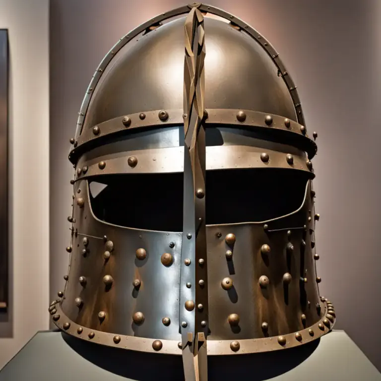 Visual representation of "helmet" - An armoured headpiece that is part of a suit of armor