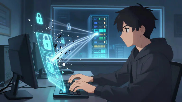 Visual representation of "cracker" - A person who has ability to access unauthorized area in computer systems or networks.