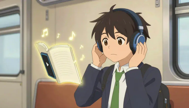 Visual representation of "audiobook" - A recorded version of a book which is read out loud, often by a person or a computer voice, for listening.