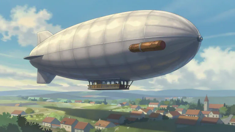 Visual representation of "zeppelin" - A large airship that is filled with gas and used for traveling in the air.