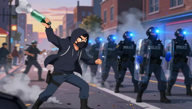 Visual representation of "rioter" - A person who participates in a public disturbance or violence.