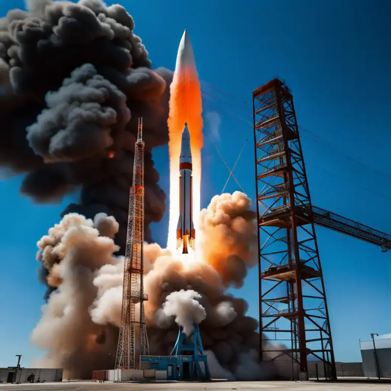 Visual representation of "blast off" - To launch, especially in relation to space craft.