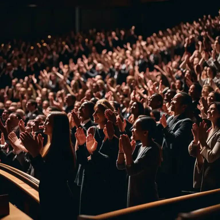 Visual representation of "give somebody/get a big hand" - To clap your hands loudly to show appreciation or encouragement