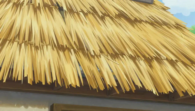 Visual representation of "thatch" - Straw or similar material used as a roof cover.