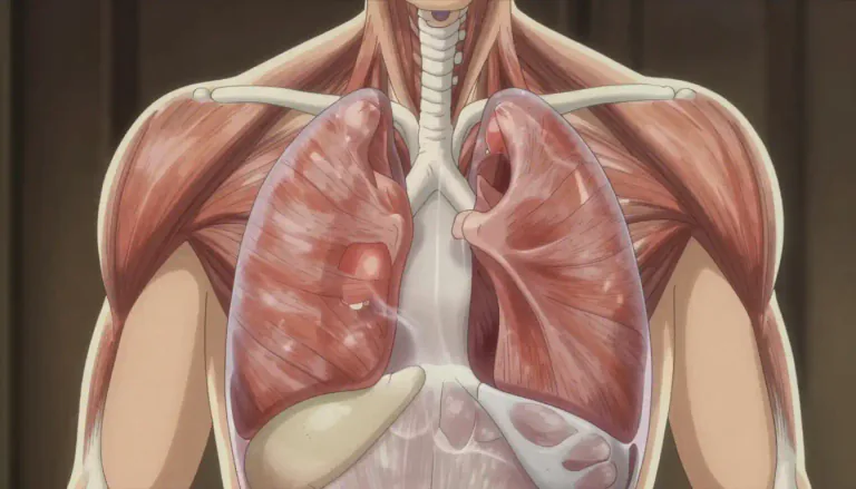 Visual representation of "diaphragm" - A muscle that helps with breathing located below the chest area. It contracts and relaxes when you breathe.