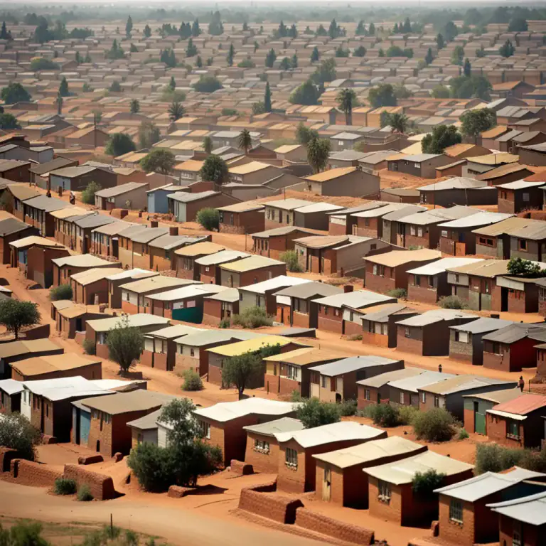 Visual representation of "township" - In South Africa, it refers to an underdeveloped, segregated urban area reserved for black people under apartheid