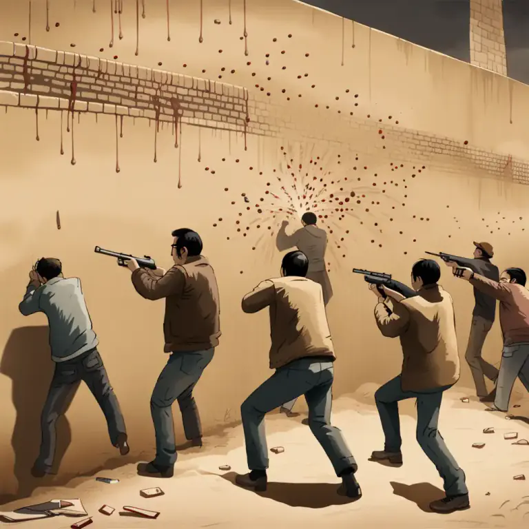 Visual representation of "shoot up" - To shoot at someone or something repeatedly