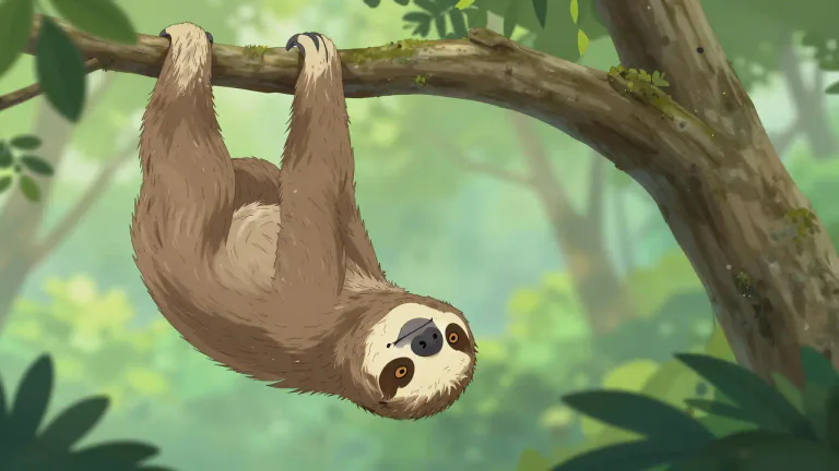 Visual representation of "sloth" - A slow-moving tropical American mammal that hangs upside down from branches of trees using its long limbs and hooklike claws.