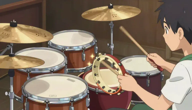 Visual representation of "percussion" - A group of musical instruments that you play by hitting or shaking, like drums or cymbals.