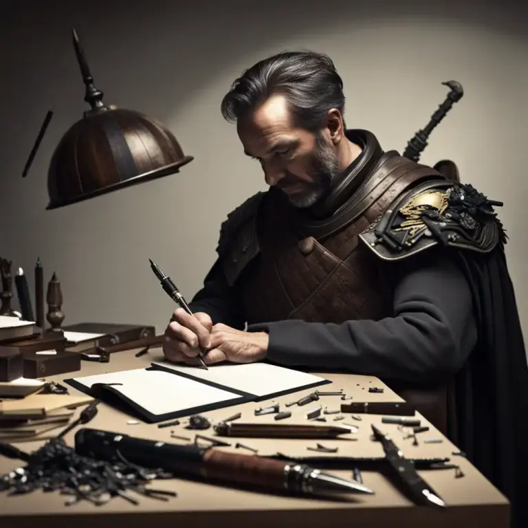 Visual representation of "the pen is mightier than the sword" - Words and communication have more influence than war and fighting.