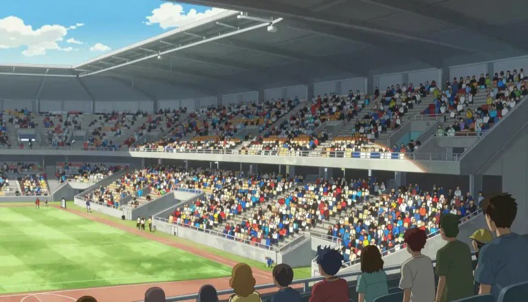 Visual representation of "grandstand" - The large main seating area for people at a sports stadium or similar event.