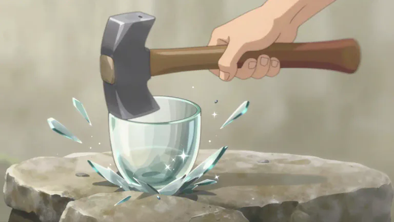 Visual representation of "smash" - To break something into many pieces by hitting it hard
