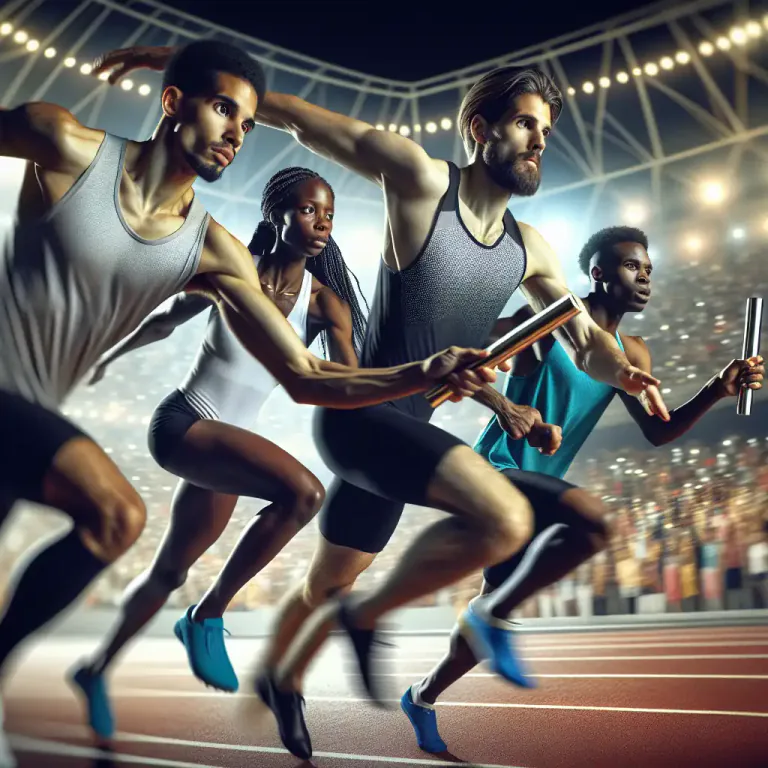 Visual representation of "relay" - A type of sports race in which different members of a team run or swim part of the distance