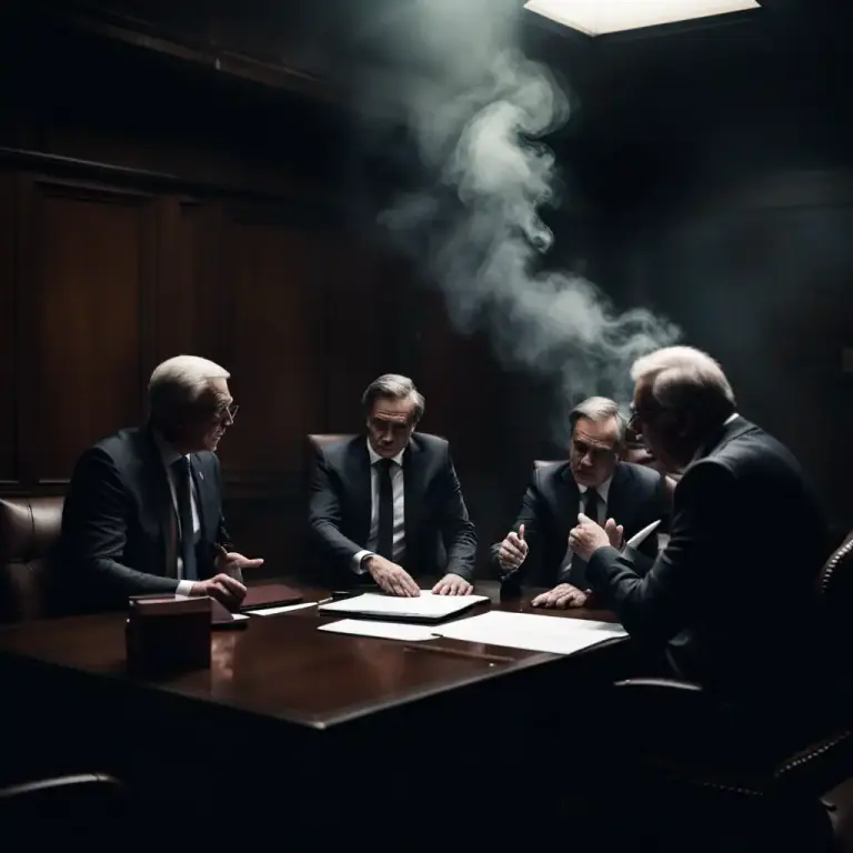 Visual representation of "a smoke-filled room" - A reference to secret or unofficial political meetings or negotiations, symbolizing the lack of transparency.