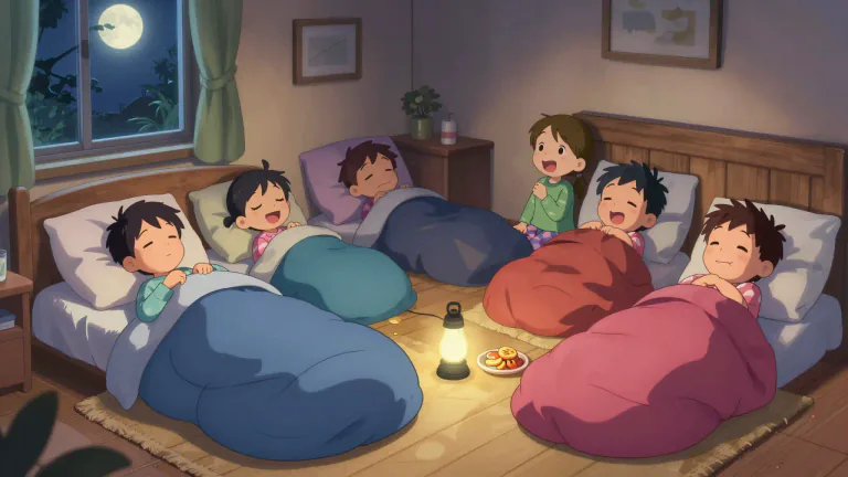 Visual representation of "sleepover" - A party where guests are invited to stay overnight at a friend's home