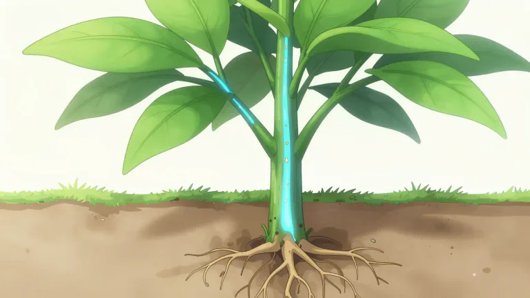 Visual representation of "xylem" - The part of a plant that carries water and nutrients from the roots to the rest of the plant.