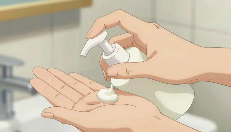 Visual representation of "moisturizer" - A cream or liquid that you put on your skin to make it less dry.