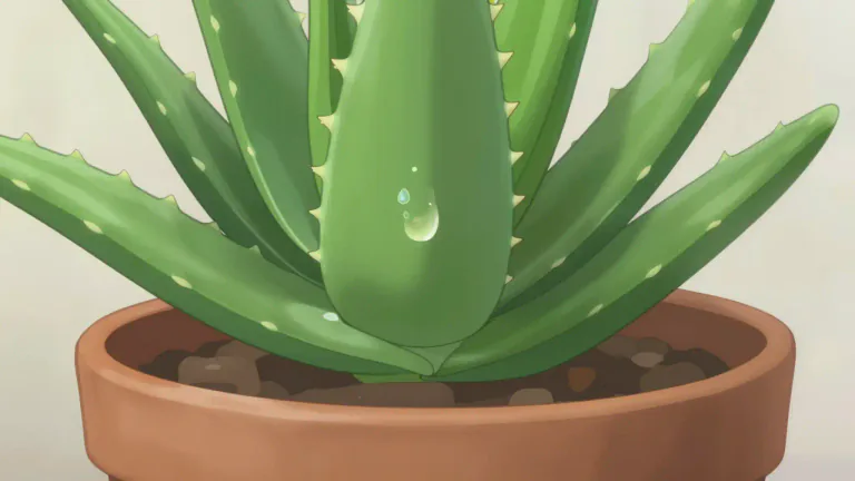Visual representation of "aloe" - A kind of plant that has thick leaves filled with a healing gel.