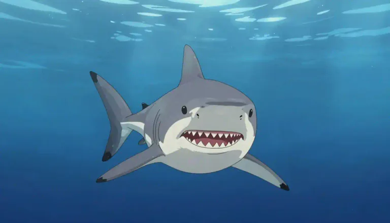 Visual representation of "shark" - A large sea fish that has sharp teeth and a pointed fin on its back.