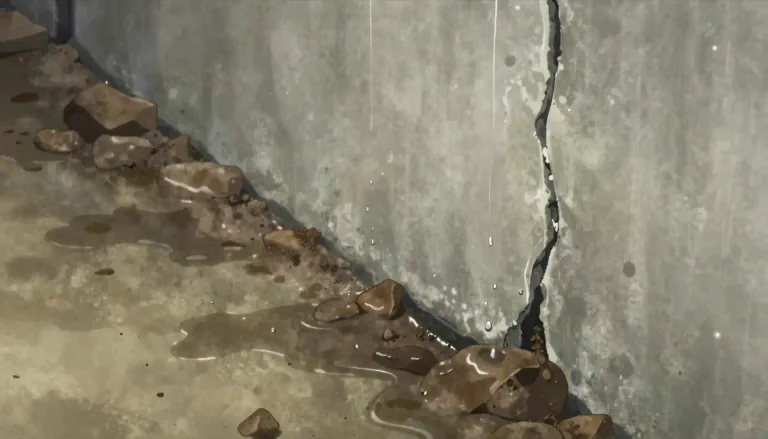 Visual representation of "seepage" - The process of slowly flowing or trickling of a liquid through something