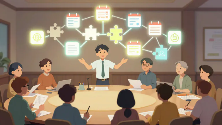 Visual representation of "coordinator" - A person who organizes various elements into a structured whole.