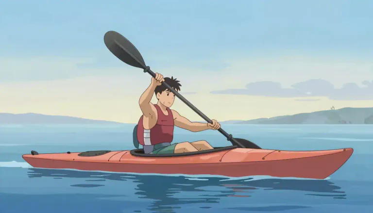 Visual representation of "kayak" - A small boat, moved by a paddle with two blades, that one or two people can sit in