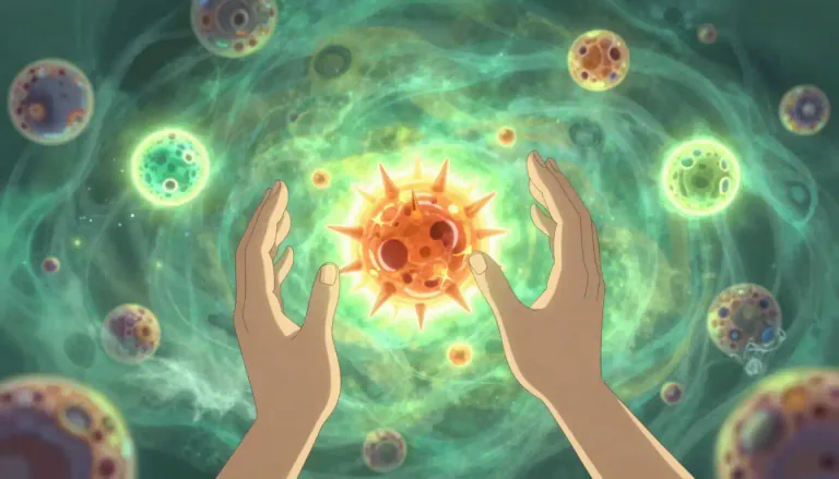 Visual representation of "dismutase" - A type of enzyme that catalyzes dismutation reactions, converting one substance into two different products, often playing a vital role in reducing oxidative stress in cells.