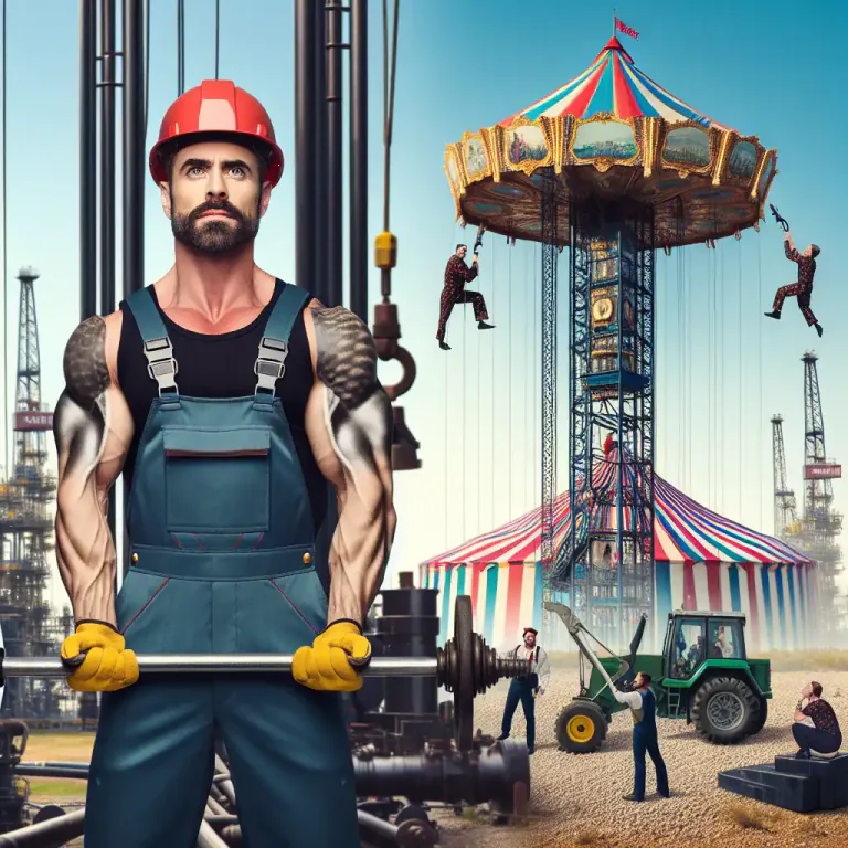 Visual representation of "roustabout" - A person who does hard physical work, especially in a circus or oil industry.