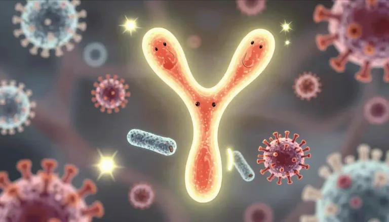 Visual representation of "antibody" - A substance made by the body to fight off harmful substances like bacteria and viruses.